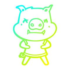 cold gradient line drawing angry cartoon pig