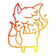 warm gradient line drawing crying fox cartoon