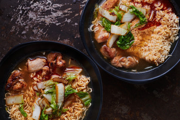 Spicy soup noodle in bowl