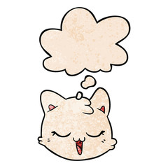cartoon cat face and thought bubble in grunge texture pattern style