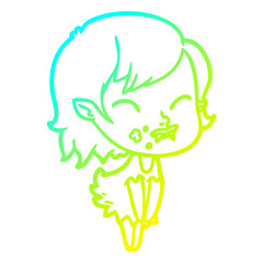 cold gradient line drawing cartoon vampire girl with blood on cheek