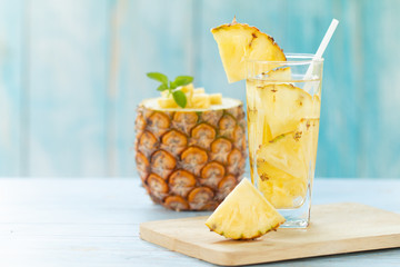 Pineapple Juice Pieces Pineapple Healthy Drink and summer fruit drink Concept