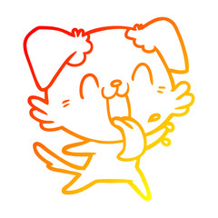 warm gradient line drawing cartoon panting dog