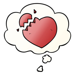 cartoon broken heart and thought bubble in smooth gradient style