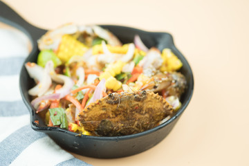 Spicy corn salad with fresh crab. That is famous of Thailand Street food