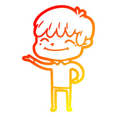 warm gradient line drawing cartoon happy boy
