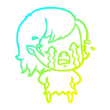 recommend clip art: cold gradient line drawing cartoon crying vampire girl