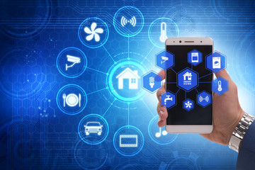 Smart home concept with devices and appliances