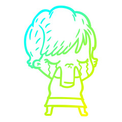 cold gradient line drawing cartoon woman crying