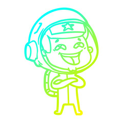 cold gradient line drawing cartoon laughing astronaut