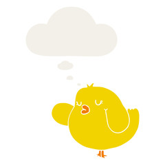 cartoon bird and thought bubble in retro style