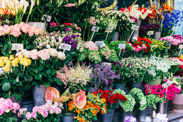 Fototapeta na wymiar Bouquets with price tags in euros