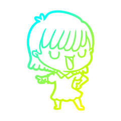 cold gradient line drawing cartoon woman