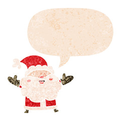 cartoon santa claus and speech bubble in retro textured style