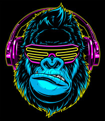 Gorilla with headphones