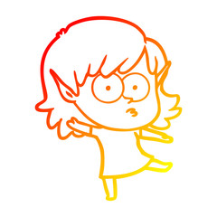 warm gradient line drawing cartoon elf girl dancing