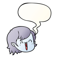 cartoon vampire girl face and speech bubble in smooth gradient style