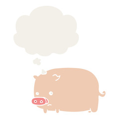 cute cartoon pig and thought bubble in retro style