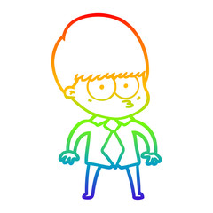 rainbow gradient line drawing nervous cartoon boy wearing shirt and tie