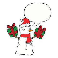 cartoon snowman and speech bubble