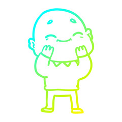 cold gradient line drawing happy cartoon bald man