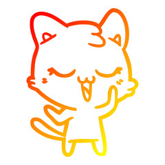 warm gradient line drawing happy cartoon cat