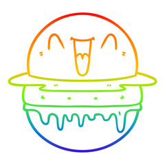 rainbow gradient line drawing cartoon happy burger