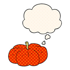 cartoon pumpkin and thought bubble in comic book style