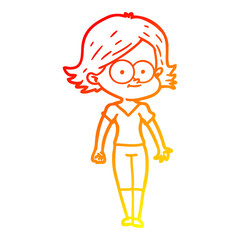 warm gradient line drawing happy cartoon girl