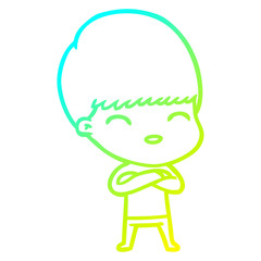 cold gradient line drawing happy cartoon boy