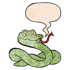 cartoon snake and speech bubble in retro texture style