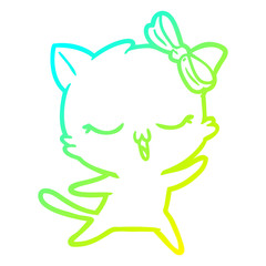 cold gradient line drawing cartoon dancing cat with bow on head