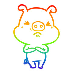 rainbow gradient line drawing cartoon angry pig