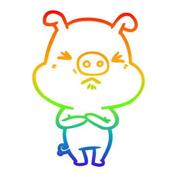 recommend clip art: rainbow gradient line drawing cartoon angry pig