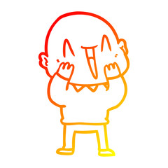 warm gradient line drawing happy cartoon bald man