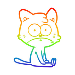 rainbow gradient line drawing cartoon nervous cat