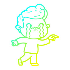 cold gradient line drawing cartoon man crying