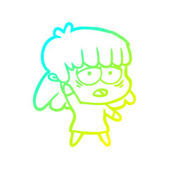 cold gradient line drawing cartoon tired woman waving
