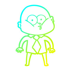 cold gradient line drawing cartoon bald man staring