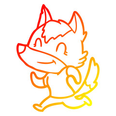warm gradient line drawing friendly cartoon wolf