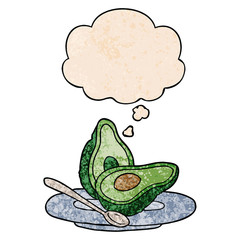 cartoon avocado and thought bubble in grunge texture pattern style