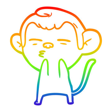 recommend clip art: rainbow gradient line drawing cartoon suspicious monkey