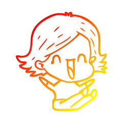 warm gradient line drawing cartoon laughing woman