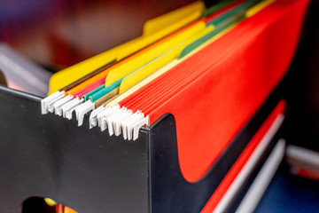 Brightly colored Hanging Files used to arrange documents in Office