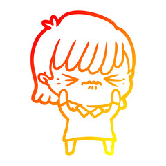 warm gradient line drawing annoyed cartoon girl