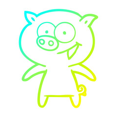 cold gradient line drawing cheerful pig cartoon