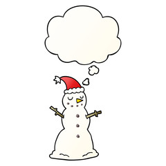 cartoon christmas snowman and thought bubble in smooth gradient style