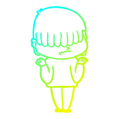 cold gradient line drawing cartoon boy with untidy hair