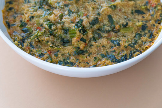 Nigerian Fonio Acha porridge prepared with vegetables