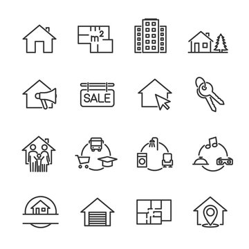 Vector set of real estate line icons.